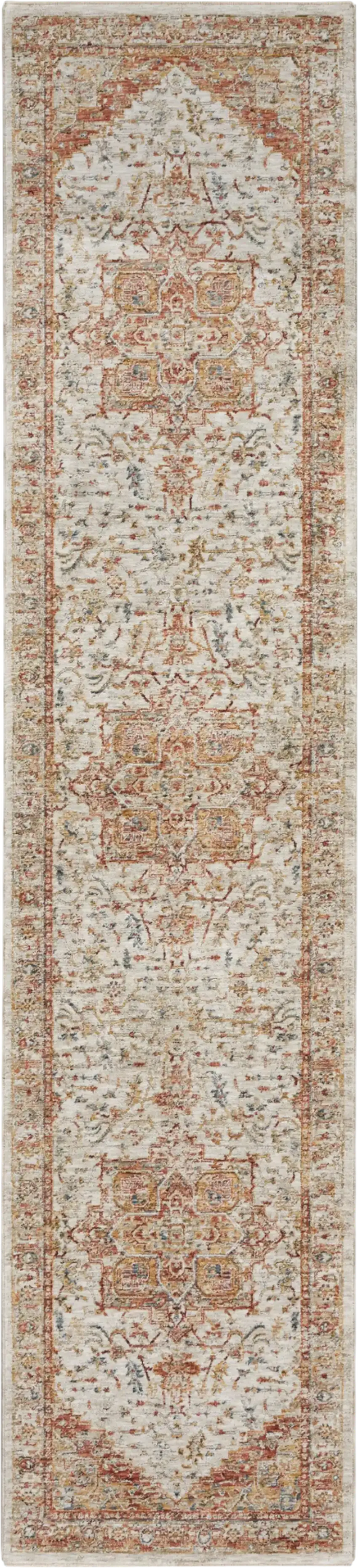 10' Rust And Ivory Floral Distressed Runner Rug Photo 2