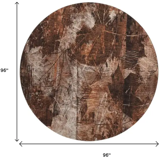 8' Rust And Ivory Floral Washable Round Rug With UV Protection Photo 9