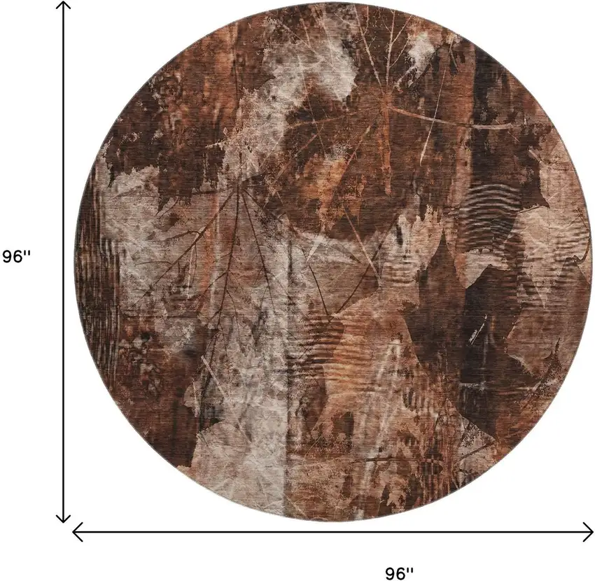 8' Rust And Ivory Floral Washable Round Rug With UV Protection Photo 9