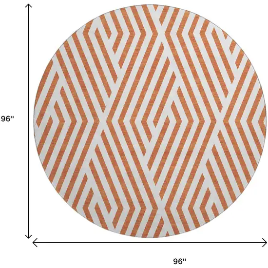 8' Rust And Ivory Geometric Washable Round Rug With UV Protection Photo 9