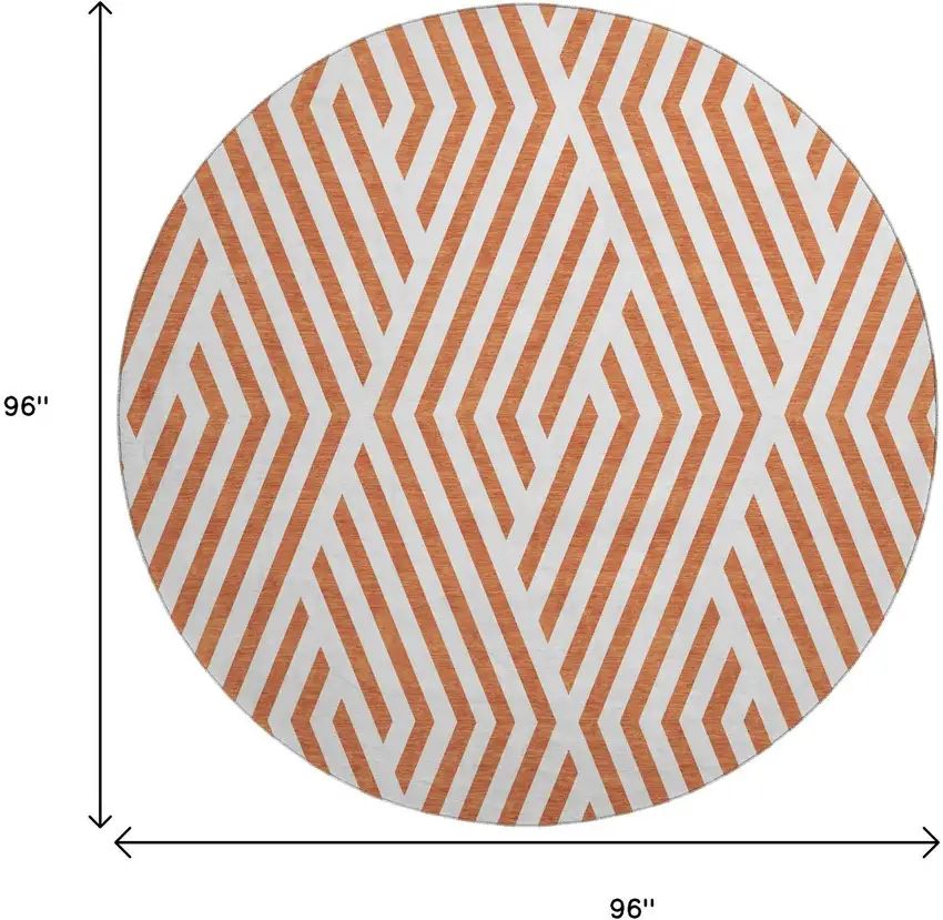 8' Rust And Ivory Geometric Washable Round Rug With UV Protection Photo 9