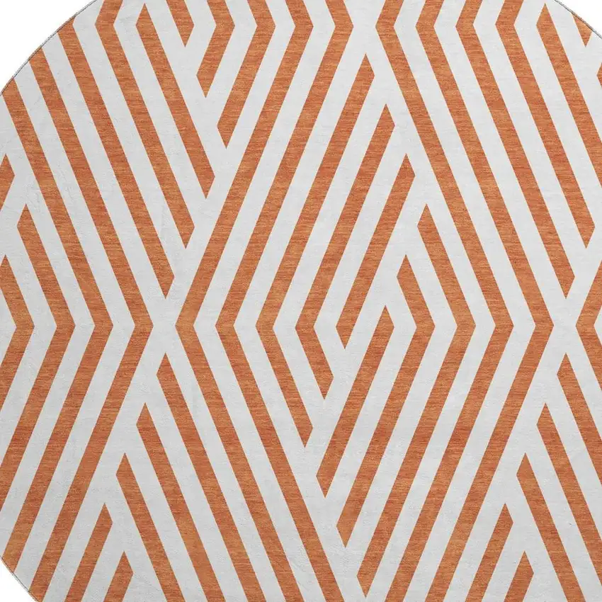 8' Rust And Ivory Geometric Washable Round Rug With UV Protection Photo 4