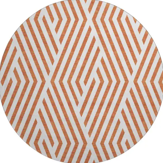 8' Rust And Ivory Geometric Washable Round Rug With UV Protection Photo 3