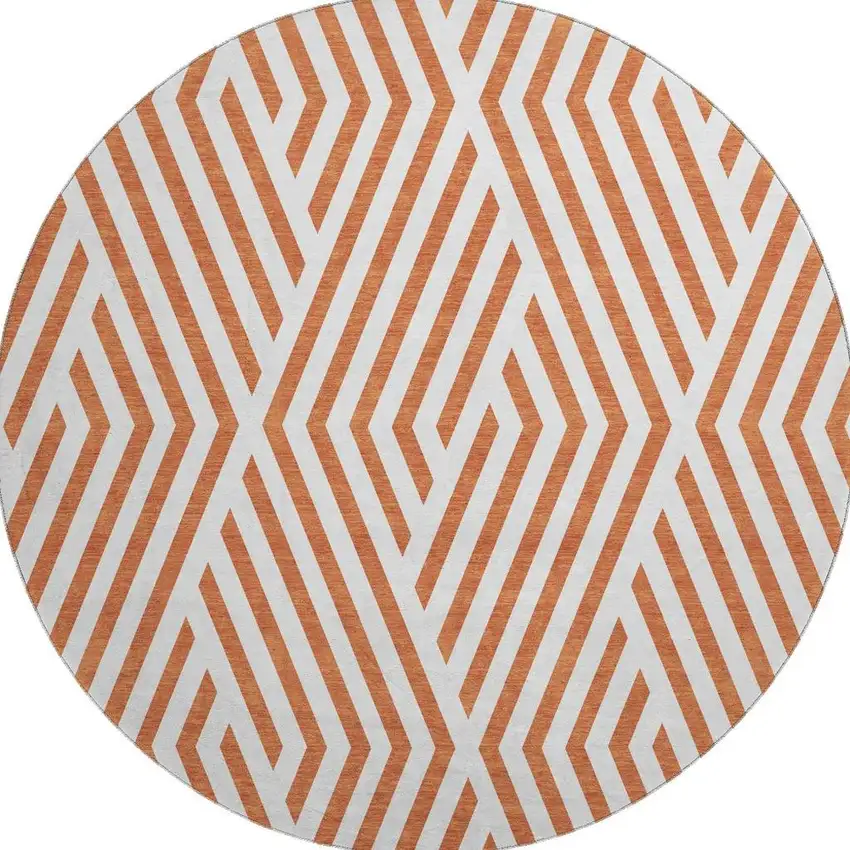 8' Rust And Ivory Geometric Washable Round Rug With UV Protection Photo 3