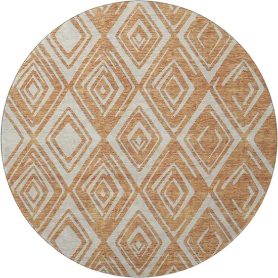 8' Rust And Ivory Geometric Washable Round Rug With UV Protection Photo 5