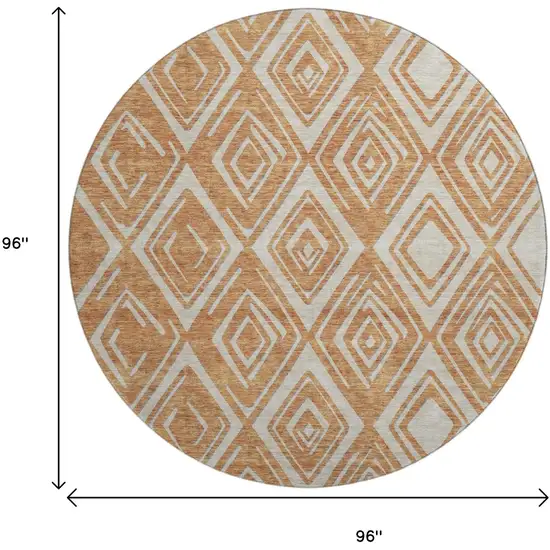 8' Rust And Ivory Geometric Washable Round Rug With UV Protection Photo 3