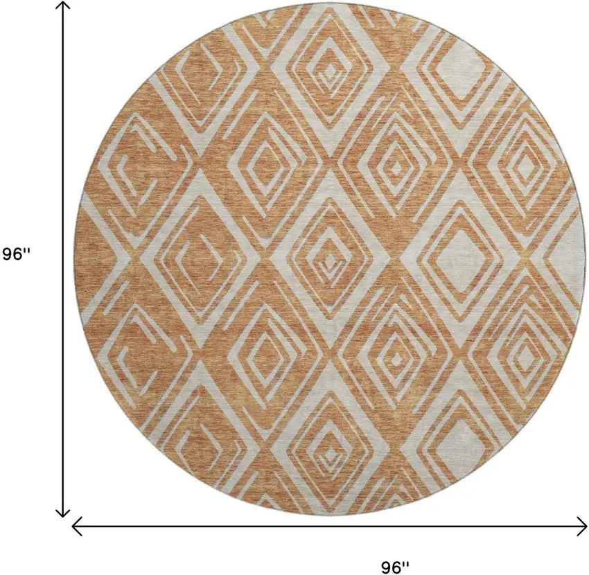 8' Rust And Ivory Geometric Washable Round Rug With UV Protection Photo 3