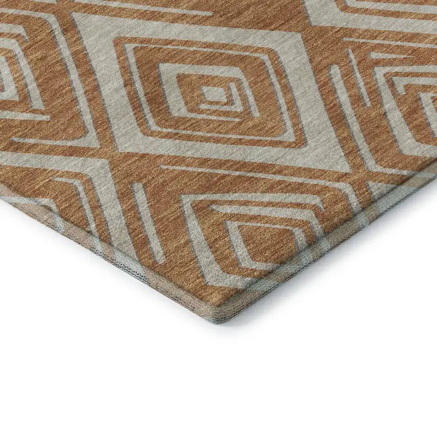 8' Rust And Ivory Geometric Washable Round Rug With UV Protection Photo 8