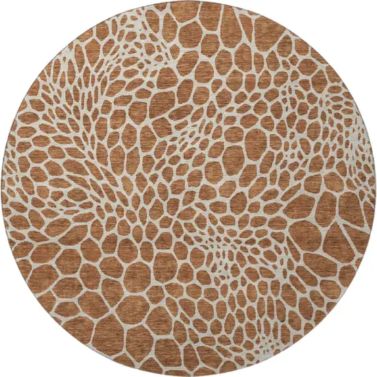 8' Rust And Ivory Geometric Washable Round Rug With UV Protection Photo 4