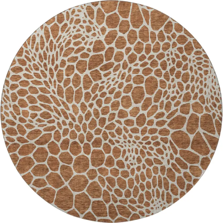 8' Rust And Ivory Geometric Washable Round Rug With UV Protection Photo 4