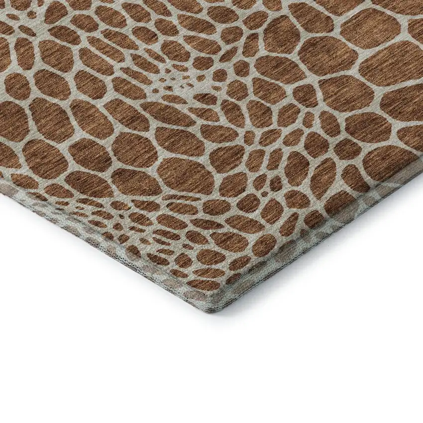 8' Rust And Ivory Geometric Washable Round Rug With UV Protection Photo 7