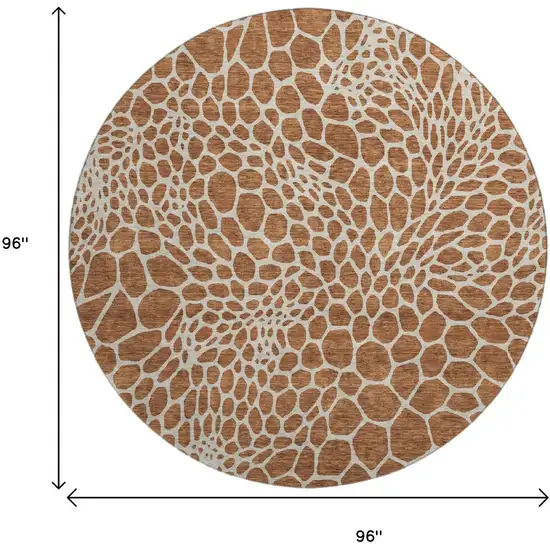 8' Rust And Ivory Geometric Washable Round Rug With UV Protection Photo 3