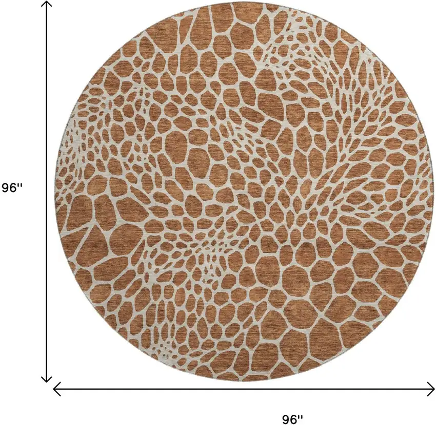 8' Rust And Ivory Geometric Washable Round Rug With UV Protection Photo 3