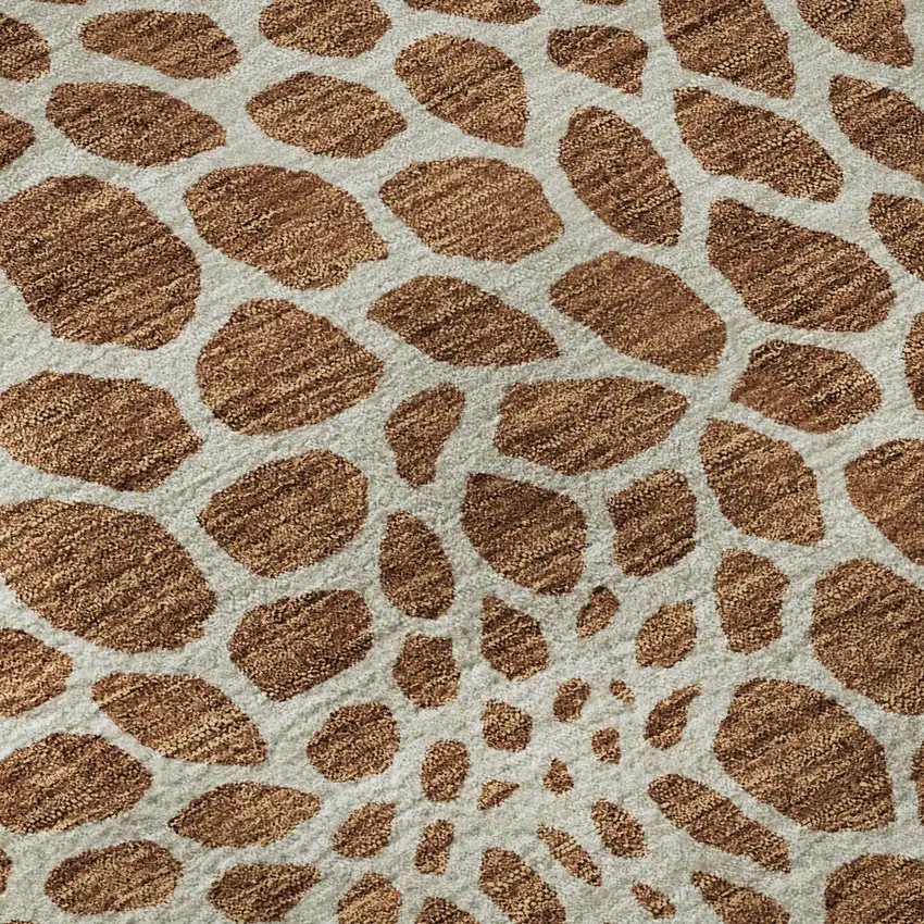 8' Rust And Ivory Geometric Washable Round Rug With UV Protection Photo 9