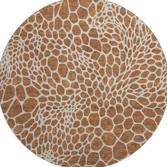 8' Rust And Ivory Geometric Washable Round Rug With UV Protection Photo 3