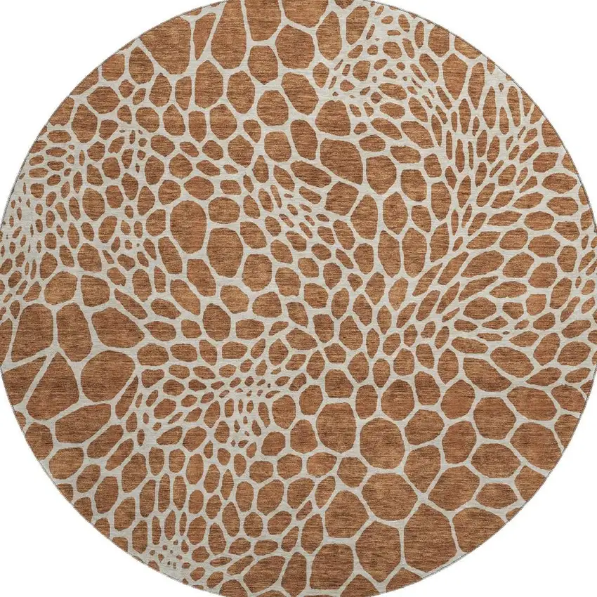 8' Rust And Ivory Geometric Washable Round Rug With UV Protection Photo 3