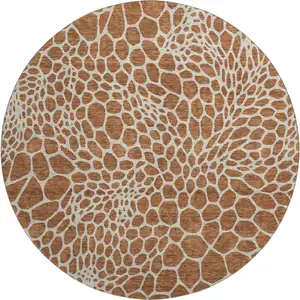 Photo of 8' Rust And Ivory Geometric Washable Round Rug With UV Protection