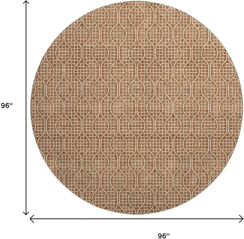 8' Rust And Ivory Geometric Washable Round Rug With UV Protection Photo 9