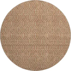Photo of 8' Rust And Ivory Geometric Washable Round Rug With UV Protection