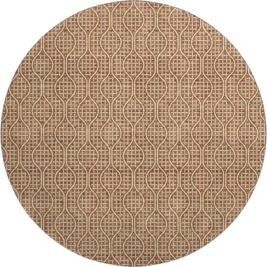 8' Rust And Ivory Geometric Washable Round Rug With UV Protection Photo 1