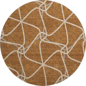 Photo of 8' Rust And Ivory Geometric Washable Round Rug With UV Protection