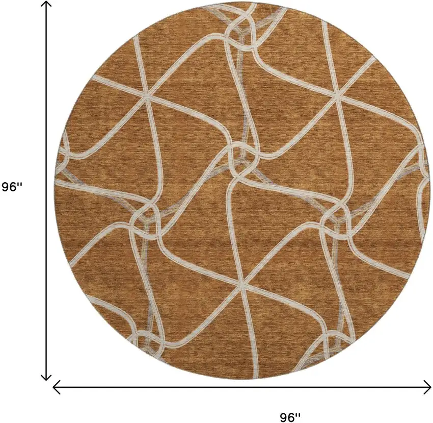 8' Rust And Ivory Geometric Washable Round Rug With UV Protection Photo 9