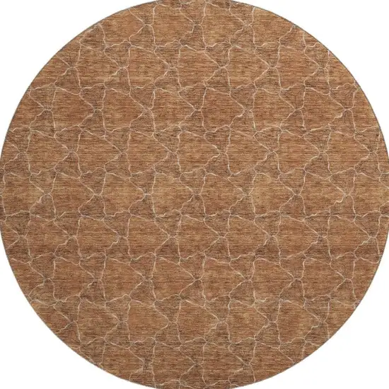 8' Rust And Ivory Geometric Washable Round Rug With UV Protection Photo 3