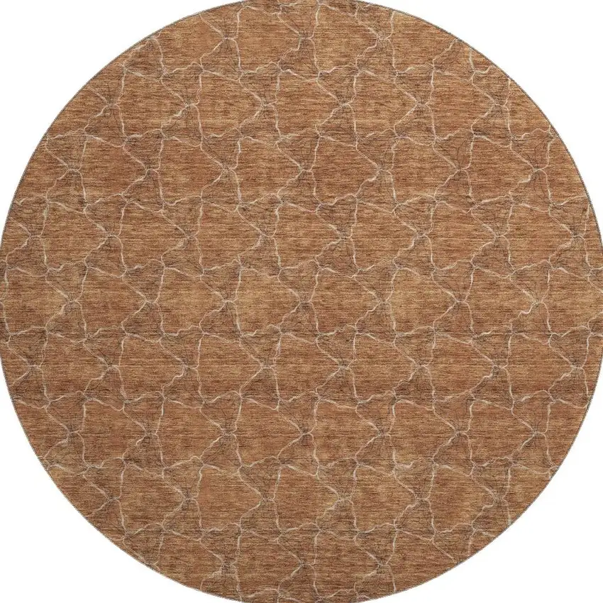 8' Rust And Ivory Geometric Washable Round Rug With UV Protection Photo 3