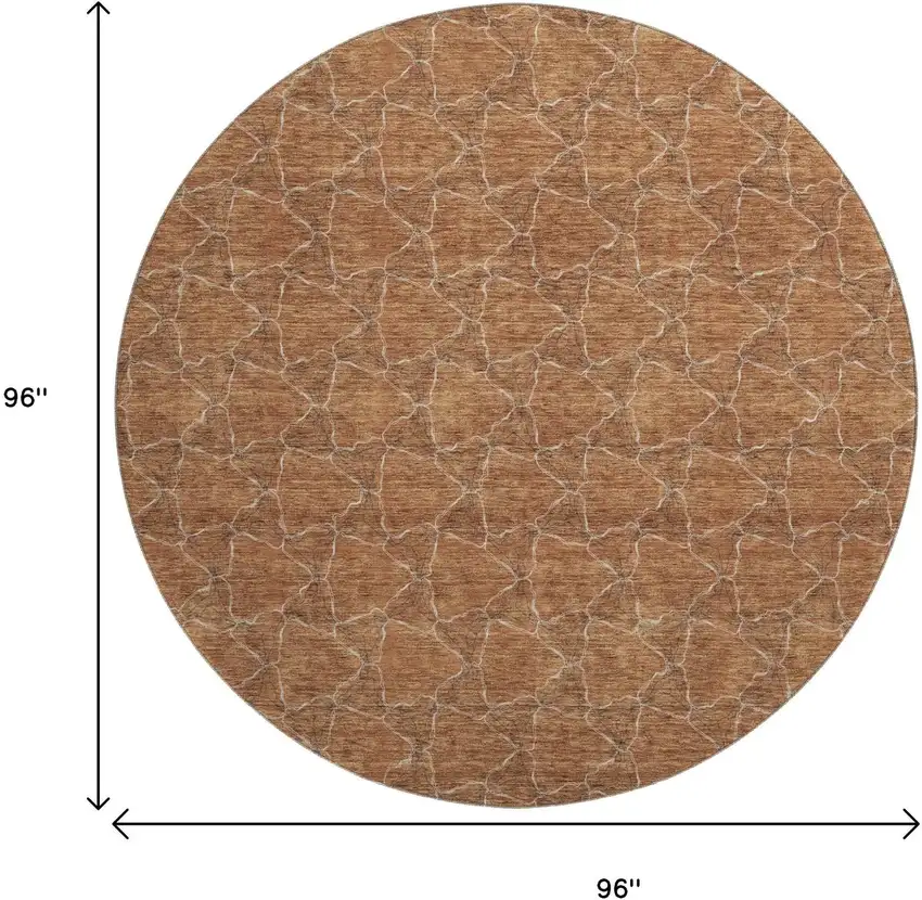 8' Rust And Ivory Geometric Washable Round Rug With UV Protection Photo 9