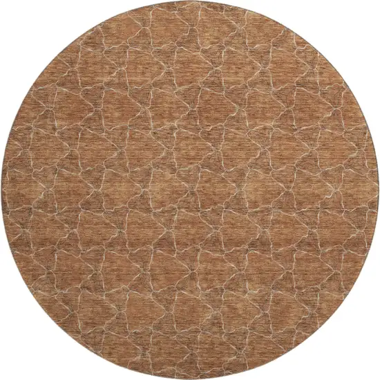 8' Rust And Ivory Geometric Washable Round Rug With UV Protection Photo 1