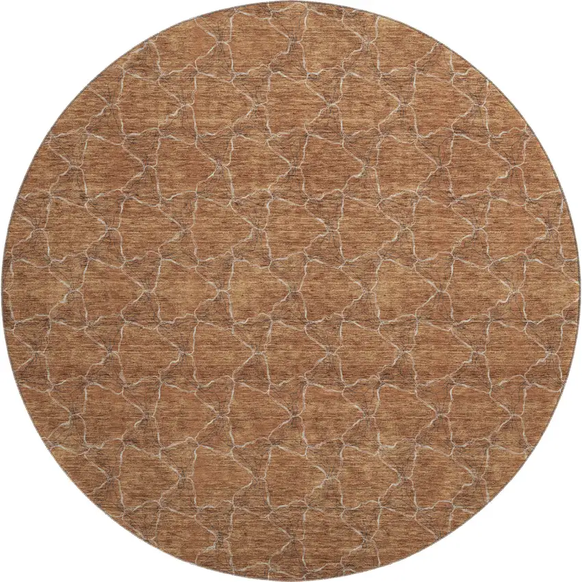 8' Rust And Ivory Geometric Washable Round Rug With UV Protection Photo 1