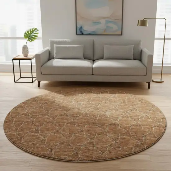 8' Rust And Ivory Geometric Washable Round Rug With UV Protection Photo 2