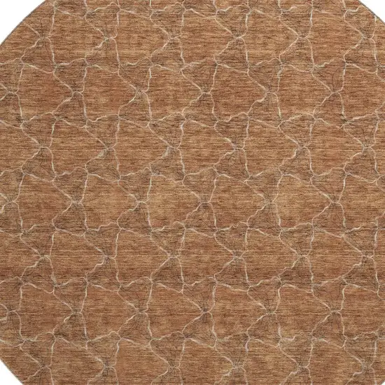 8' Rust And Ivory Geometric Washable Round Rug With UV Protection Photo 2