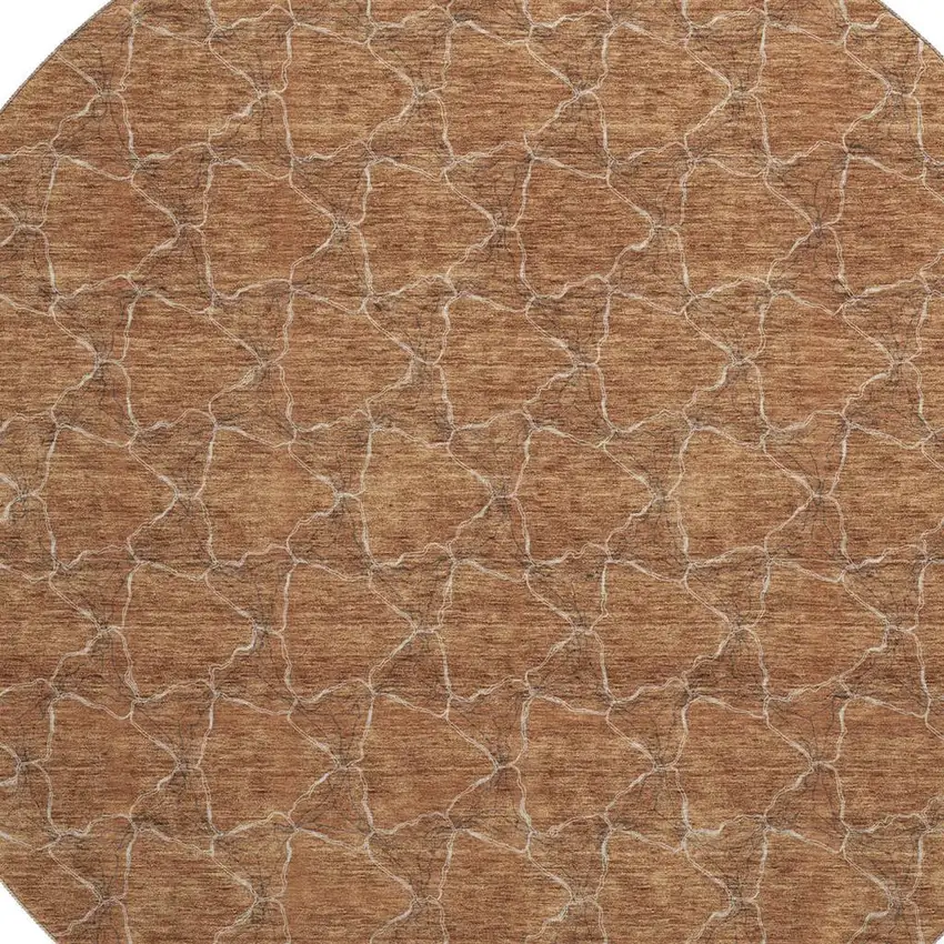 8' Rust And Ivory Geometric Washable Round Rug With UV Protection Photo 2
