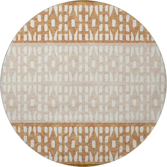 8' Rust And Ivory Geometric Washable Round Rug With UV Protection Photo 3