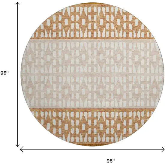 8' Rust And Ivory Geometric Washable Round Rug With UV Protection Photo 9