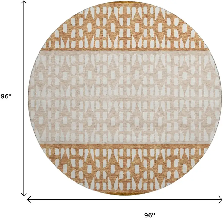 8' Rust And Ivory Geometric Washable Round Rug With UV Protection Photo 9