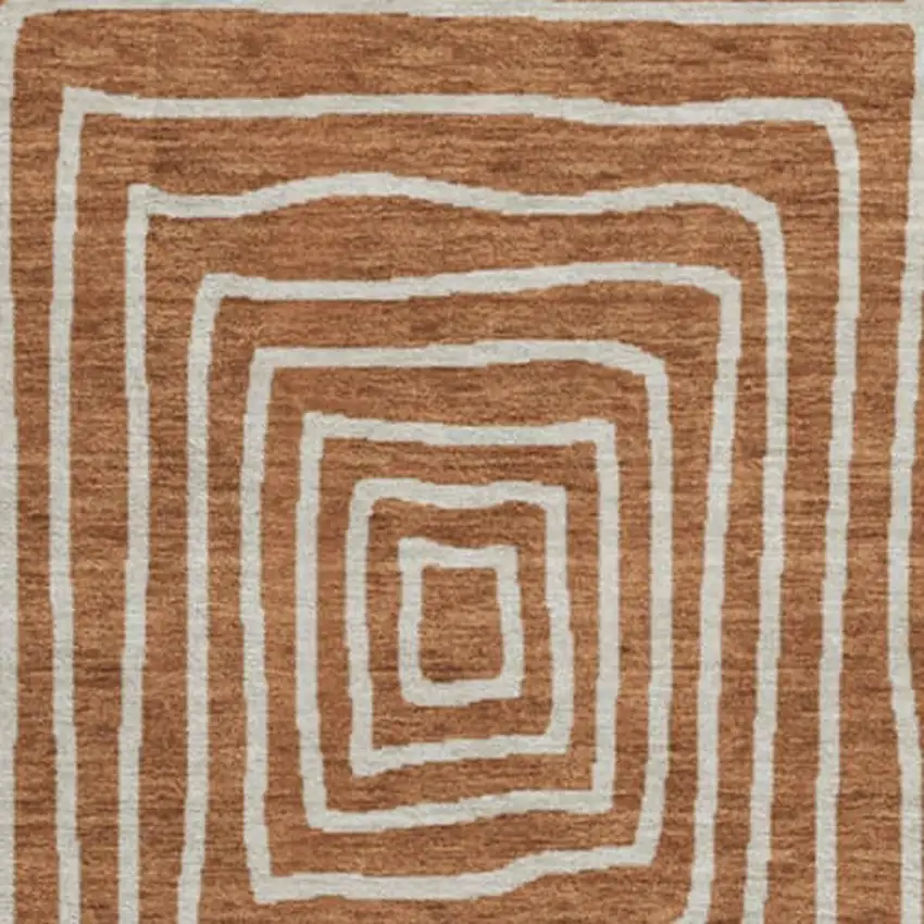 8' Rust And Ivory Geometric Washable Round Rug With UV Protection Photo 3