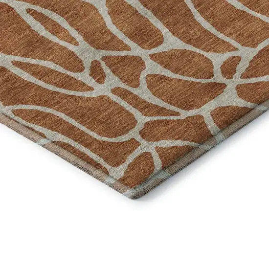 8' Rust And Ivory Geometric Washable Round Rug With UV Protection Photo 6