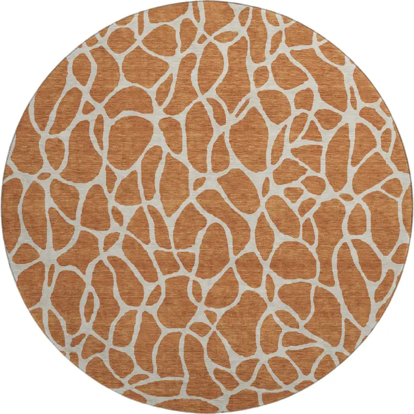 8' Rust And Ivory Geometric Washable Round Rug With UV Protection Photo 1