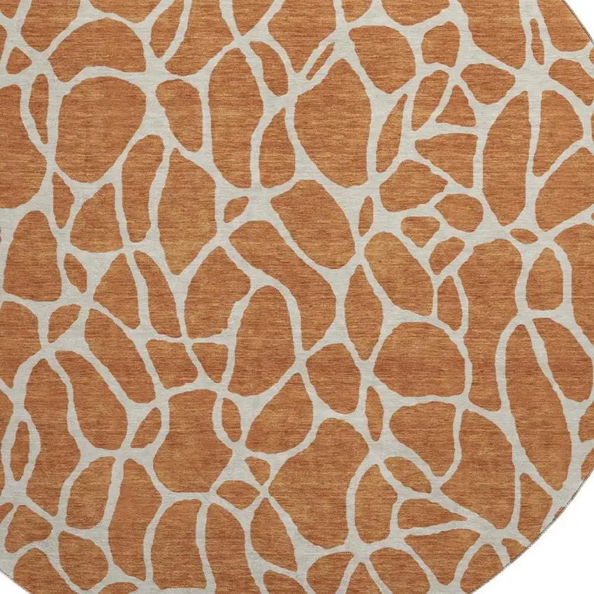 8' Rust And Ivory Geometric Washable Round Rug With UV Protection Photo 2