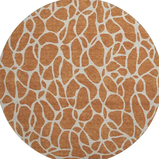 8' Rust And Ivory Geometric Washable Round Rug With UV Protection Photo 3