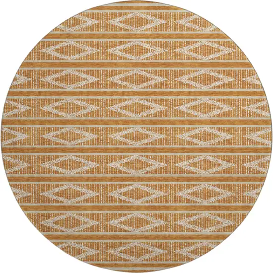 8' Rust And Ivory Geometric Washable Round Rug With UV Protection Photo 1