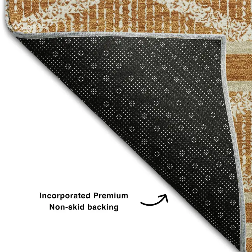 8' Rust And Ivory Geometric Washable Round Rug With UV Protection Photo 5