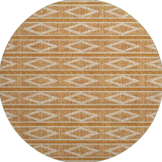 8' Rust And Ivory Geometric Washable Round Rug With UV Protection Photo 3