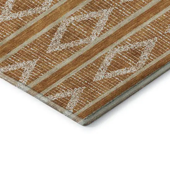 8' Rust And Ivory Geometric Washable Round Rug With UV Protection Photo 6