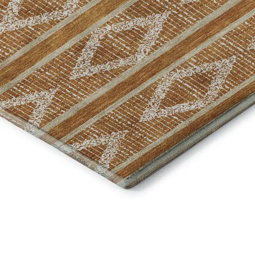 8' Rust And Ivory Geometric Washable Round Rug With UV Protection Photo 6