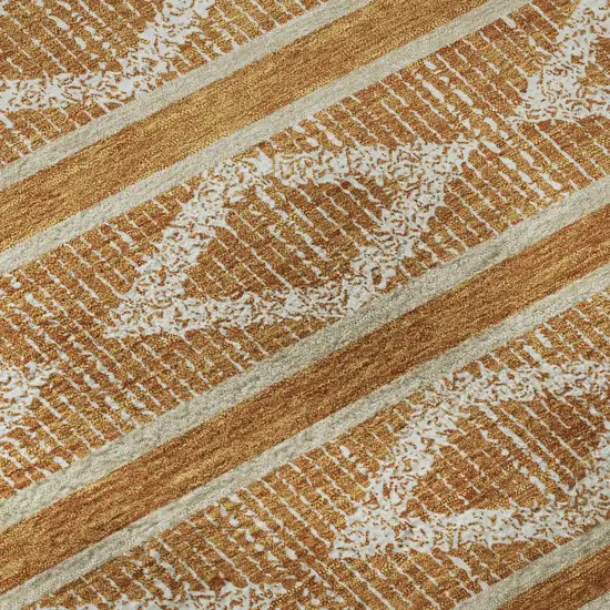 8' Rust And Ivory Geometric Washable Round Rug With UV Protection Photo 8