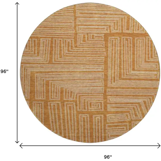 8' Rust And Ivory Geometric Washable Round Rug With UV Protection Photo 8