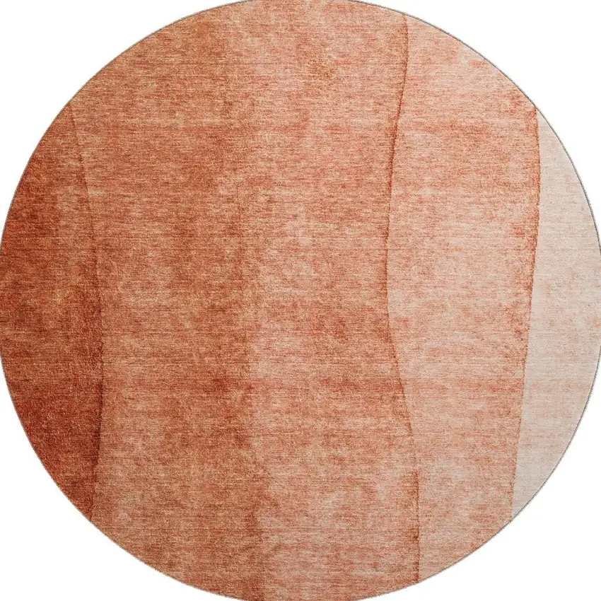 8' Rust And Ivory Ombre Washable Round Rug With UV Protection Photo 1